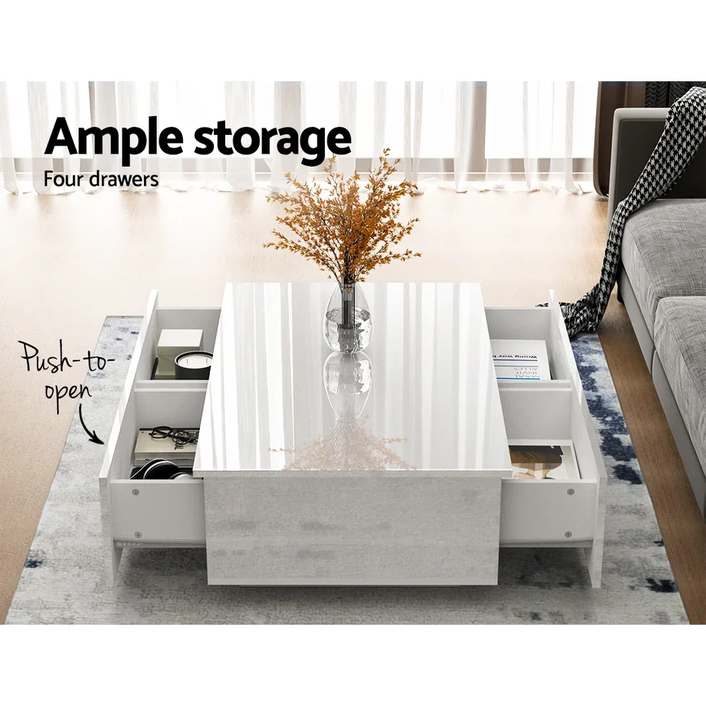 Coffee Table 4 Drawers White Trevi - Image 5