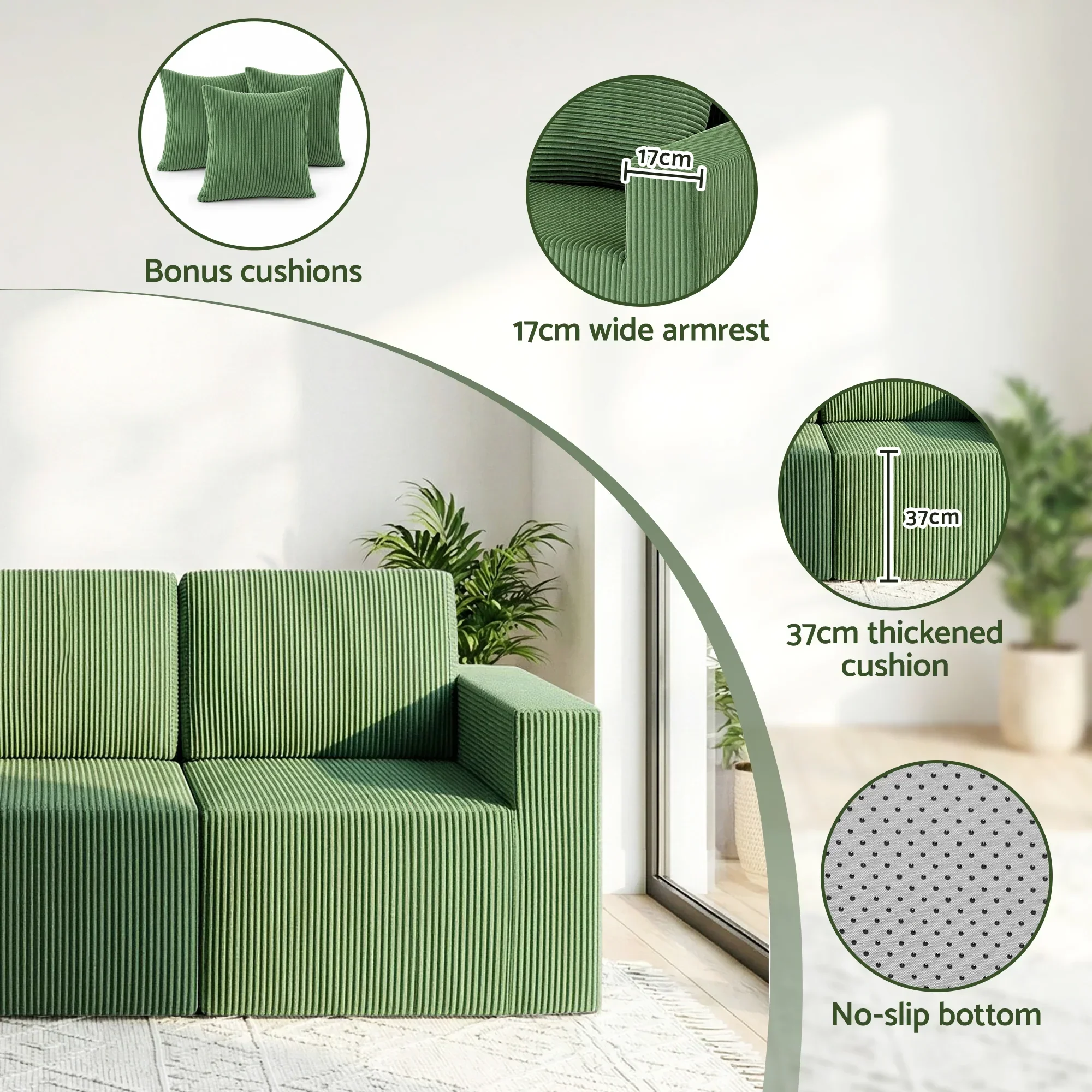 Modular 3-Seater Sofa Bed Convertible Sectional Floor Couch with Deep Seat - Image 6