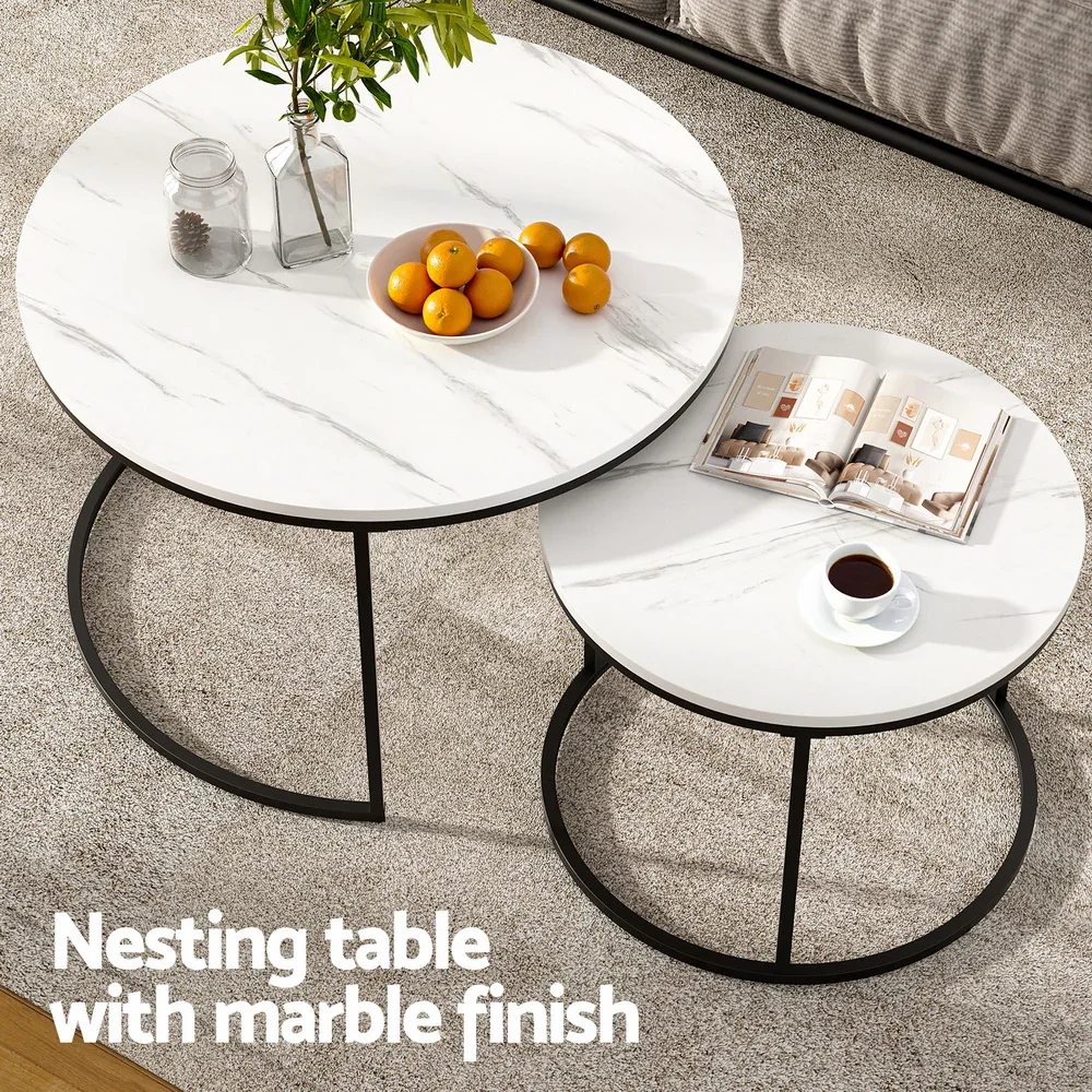 Nesting Coffee Table Set of 2 Marble Effect - Image 2