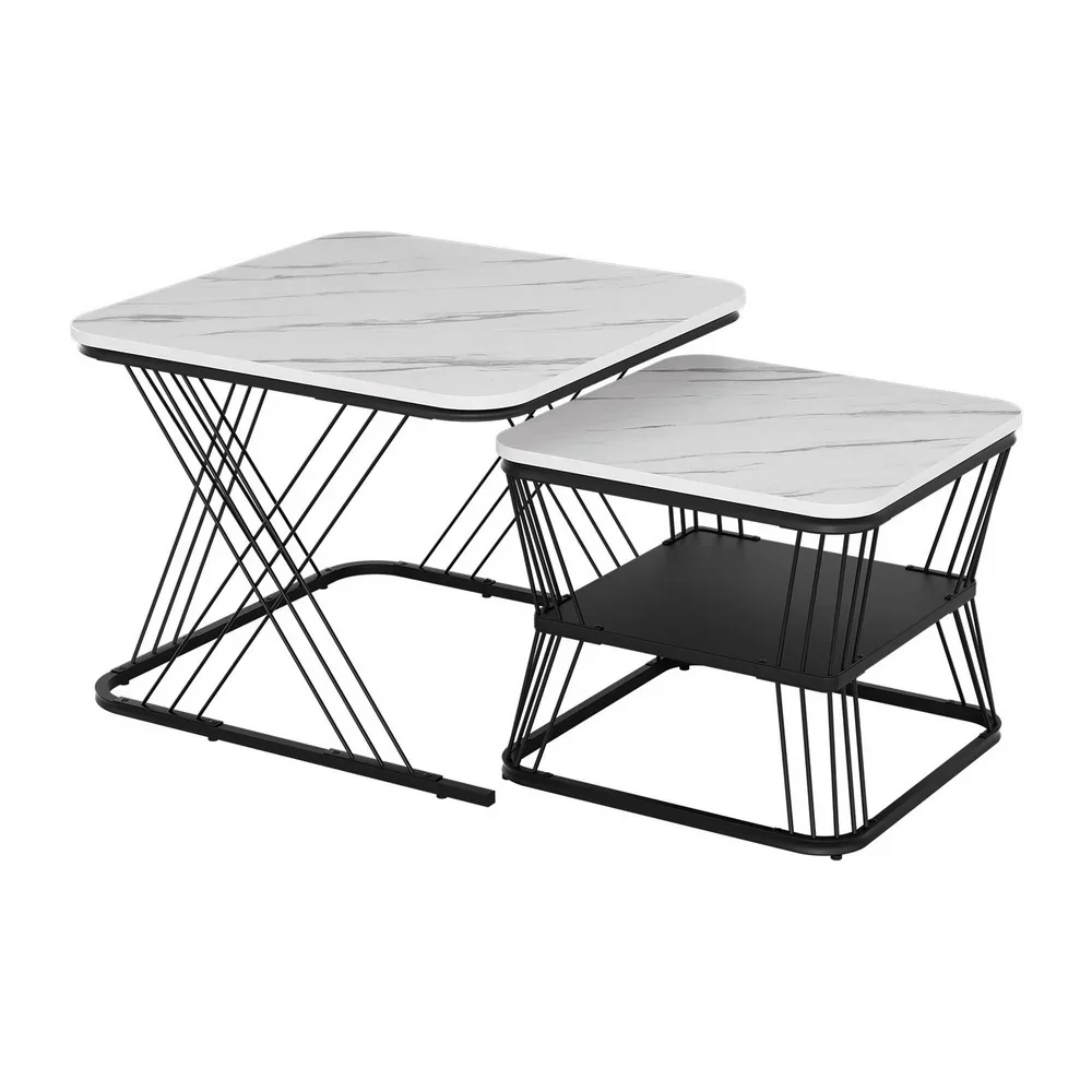 Nesting Coffee Table Set of 2 Marble Effect - Image 7