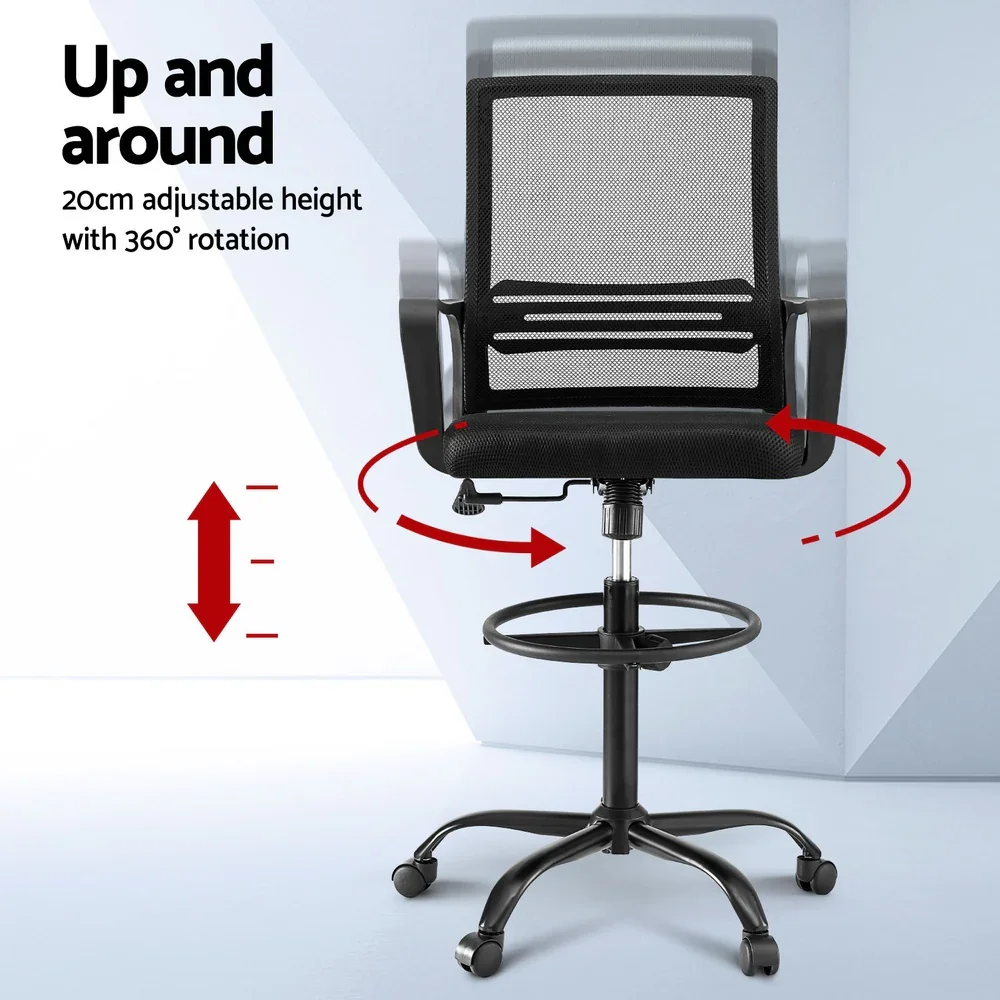 Office Chair Drafting Chairs Stool Computer Desk Studios Mesh Black - Image 4