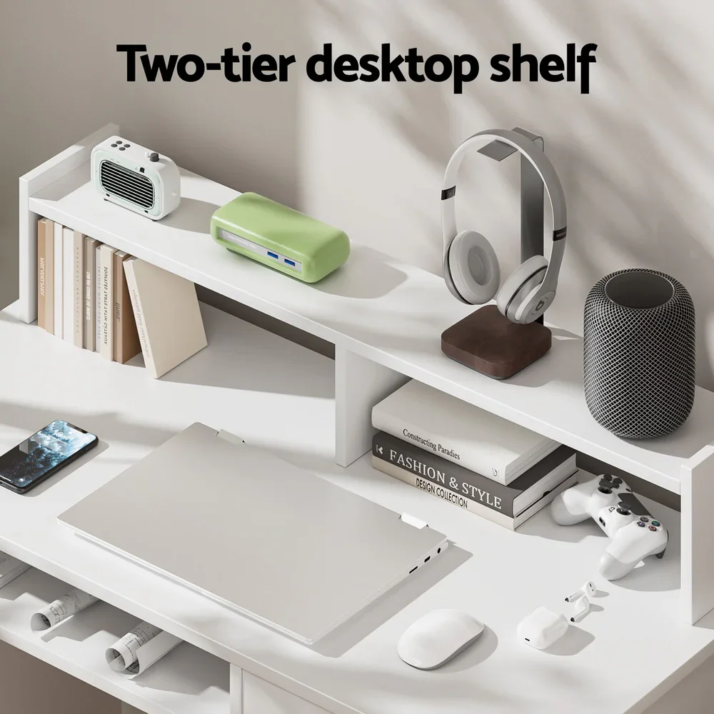 Computer Desk Shelf Drawer Cabinet White 100CM - Image 4