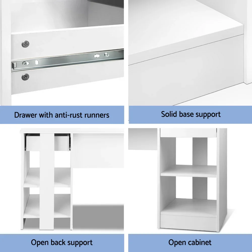 Computer Desk Shelf Drawer Cabinet White 100CM - Image 6