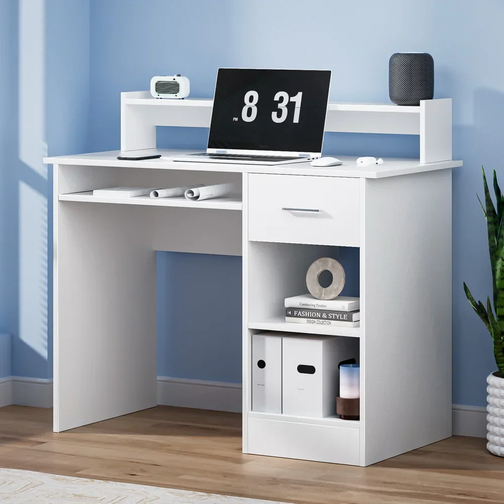 Computer Desk Shelf Drawer Cabinet White 100CM - Image 8