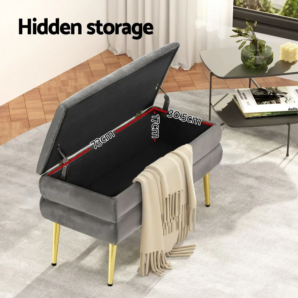 Ottoman Storage Foot Stool Velvet Grey - Image 5
