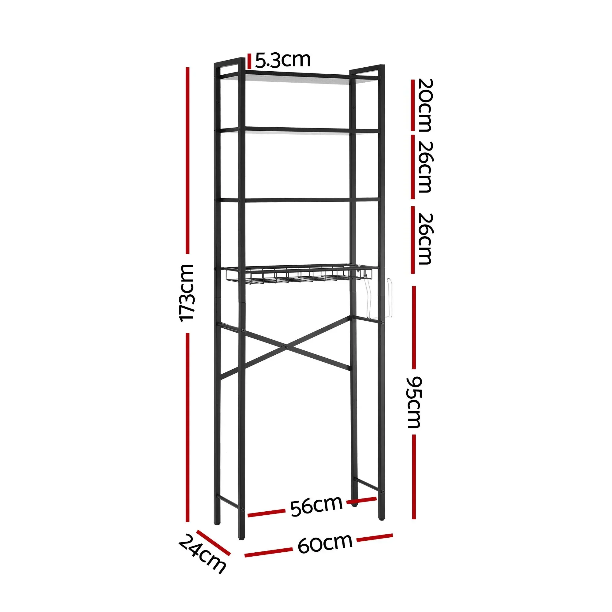 Over Toilet Bathroom Storage Rack Space Saving 4 Tier Organiser White - Image 3