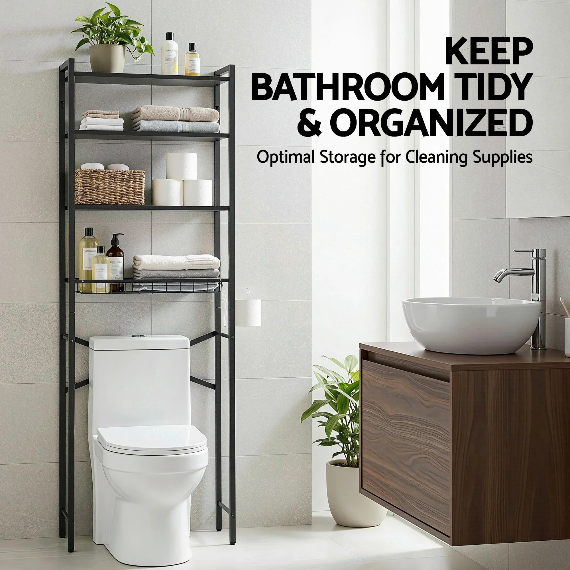 Over Toilet Bathroom Storage Rack Space Saving 4 Tier Organiser White - Image 5