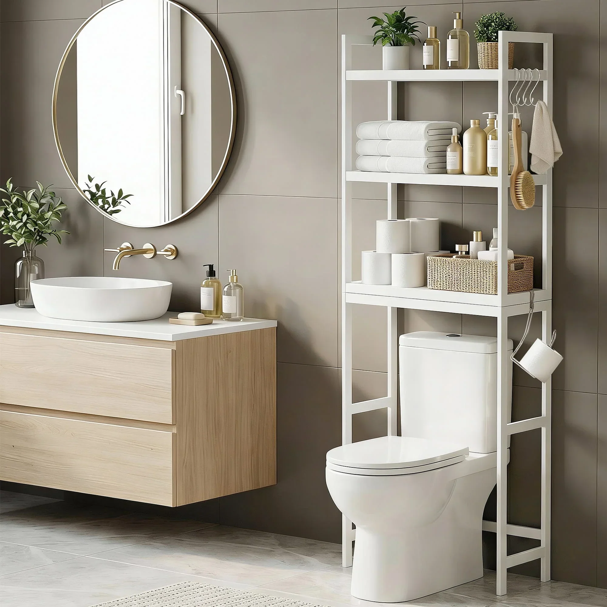 Over Toilet Storage Bathroom Rack Space Saving 3 Tier Organiser White - Image 10