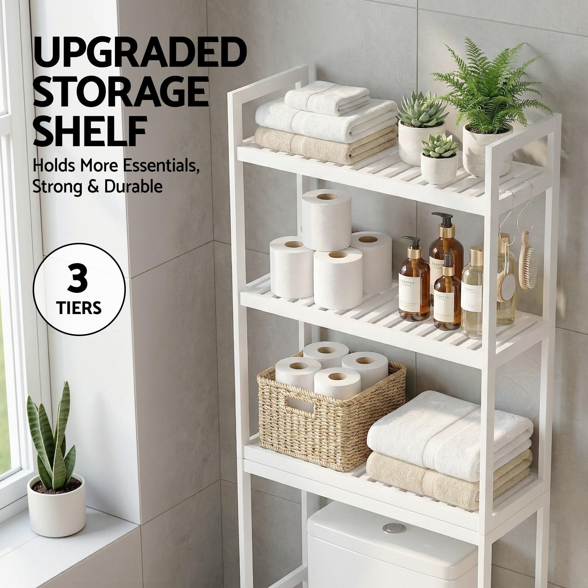 Over Toilet Storage Bathroom Rack Space Saving 3 Tier Organiser White - Image 6