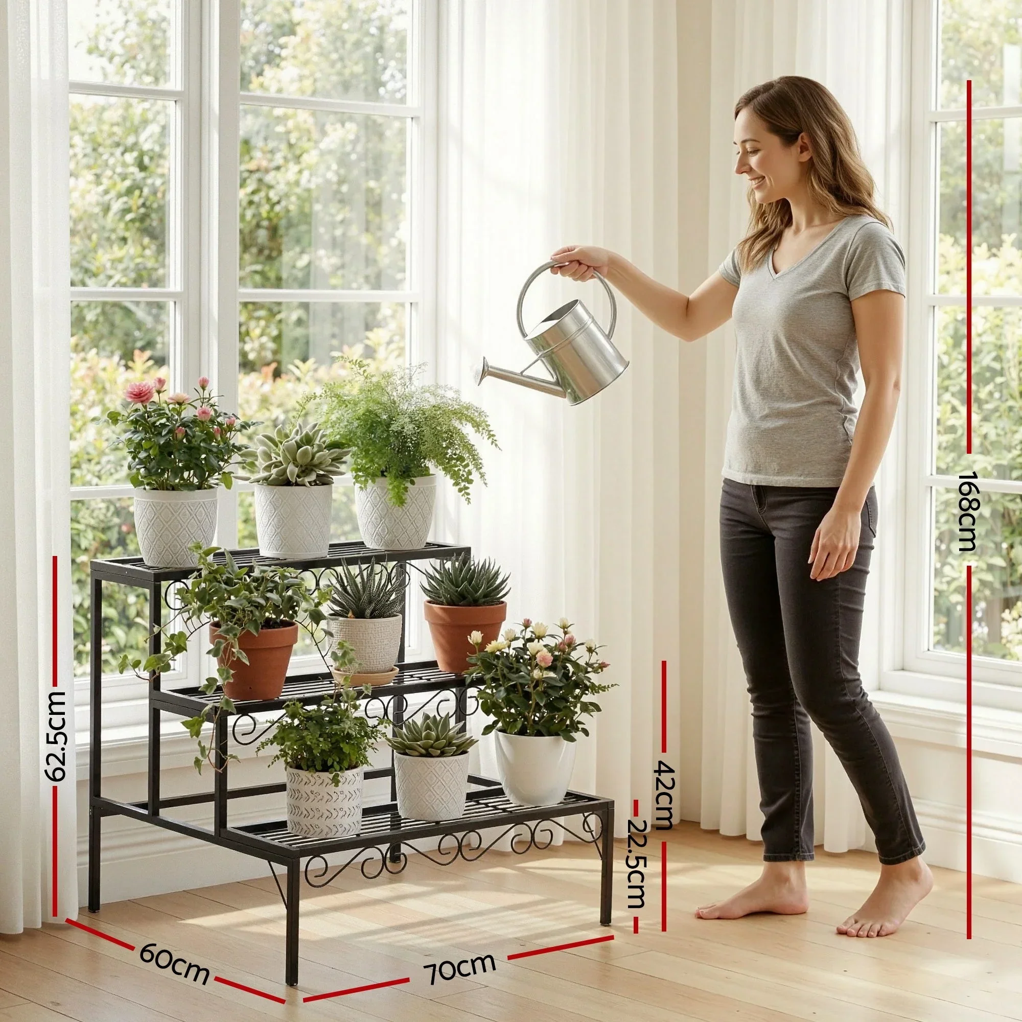 Plant Stand 3 Tier Metal Corner Plant Shelf Multiple Flower Holder Rack - Image 3