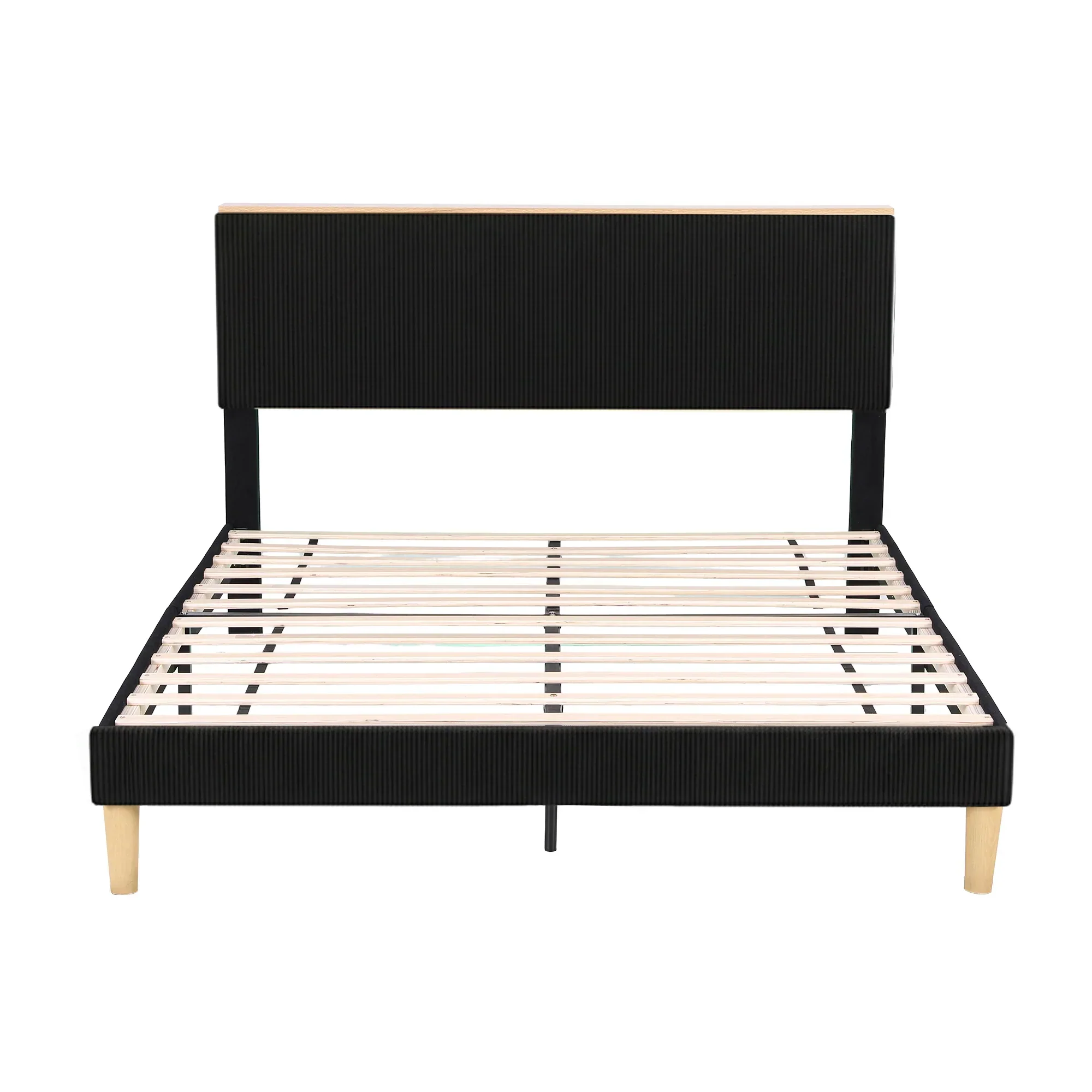 Queen Bed Frame Upholstered Adjustable Headboard Mood Lighting Heavy Duty Black Velvet - Image 3