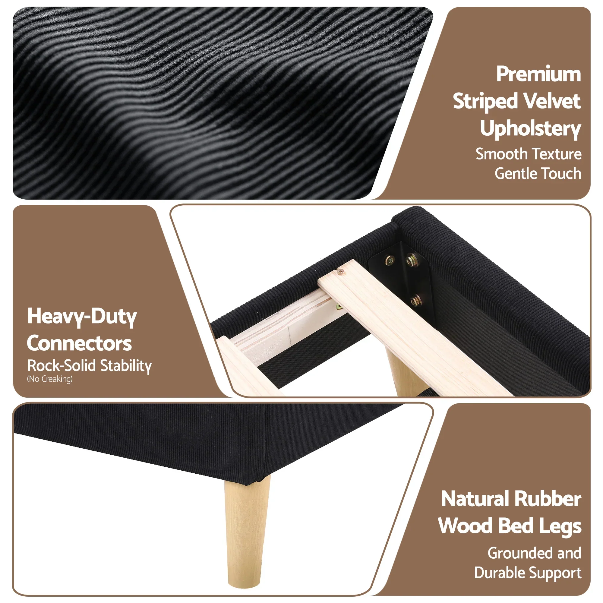 Queen Bed Frame Upholstered Adjustable Headboard Mood Lighting Heavy Duty Black Velvet - Image 8