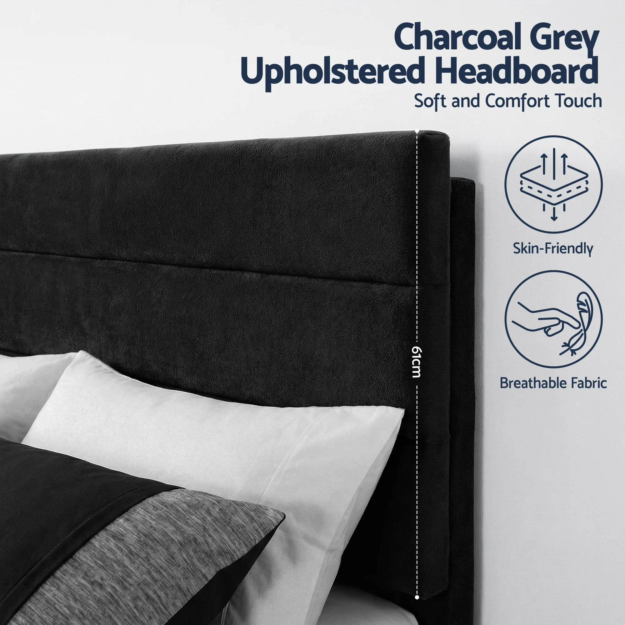 Queen Bed Frame Upholstered Platform Base with Geometric Headboard Black Velvet - Image 5