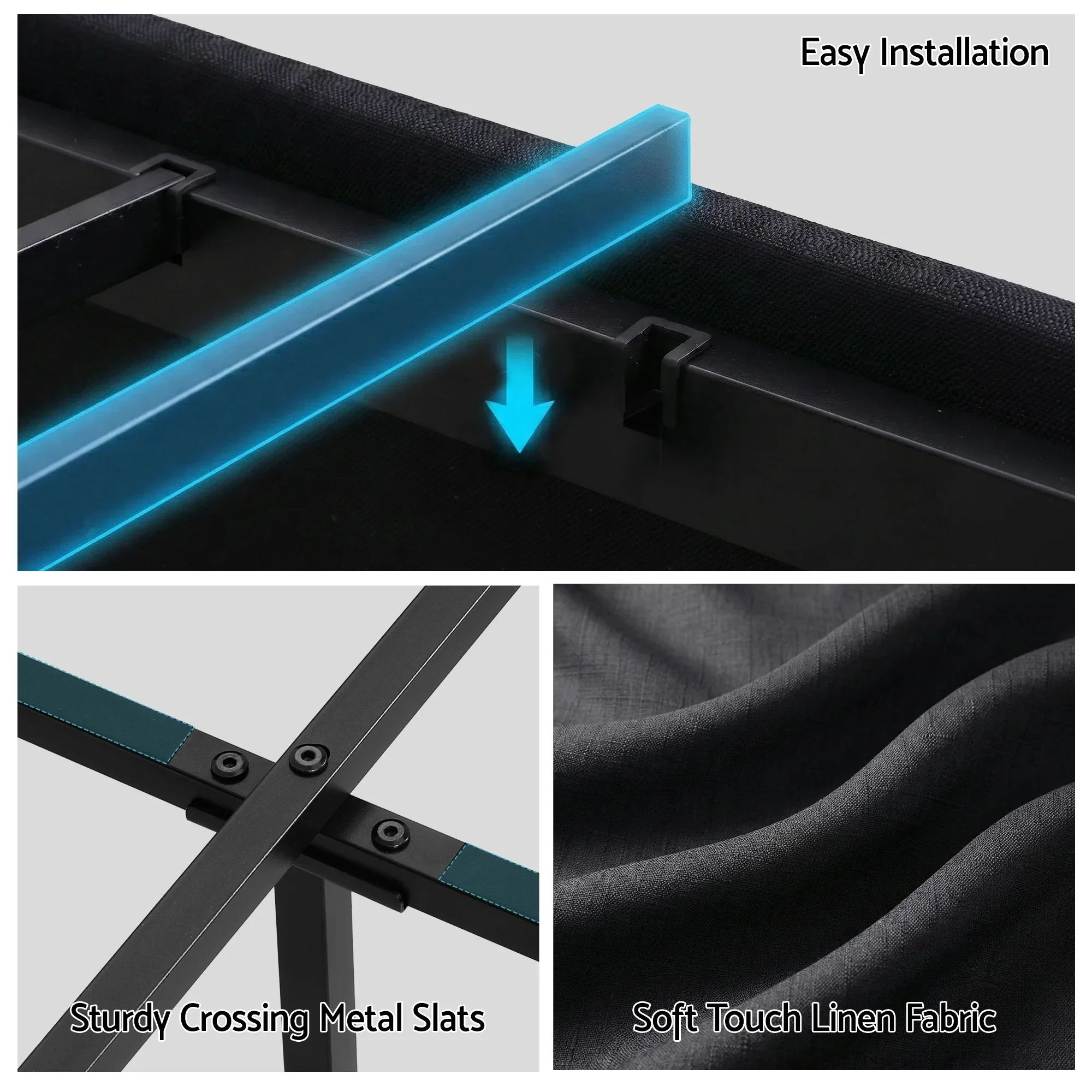 Queen Bed Frame with Storage Drawers RGB Lights Charging Station Upholstered Fabric - Image 8
