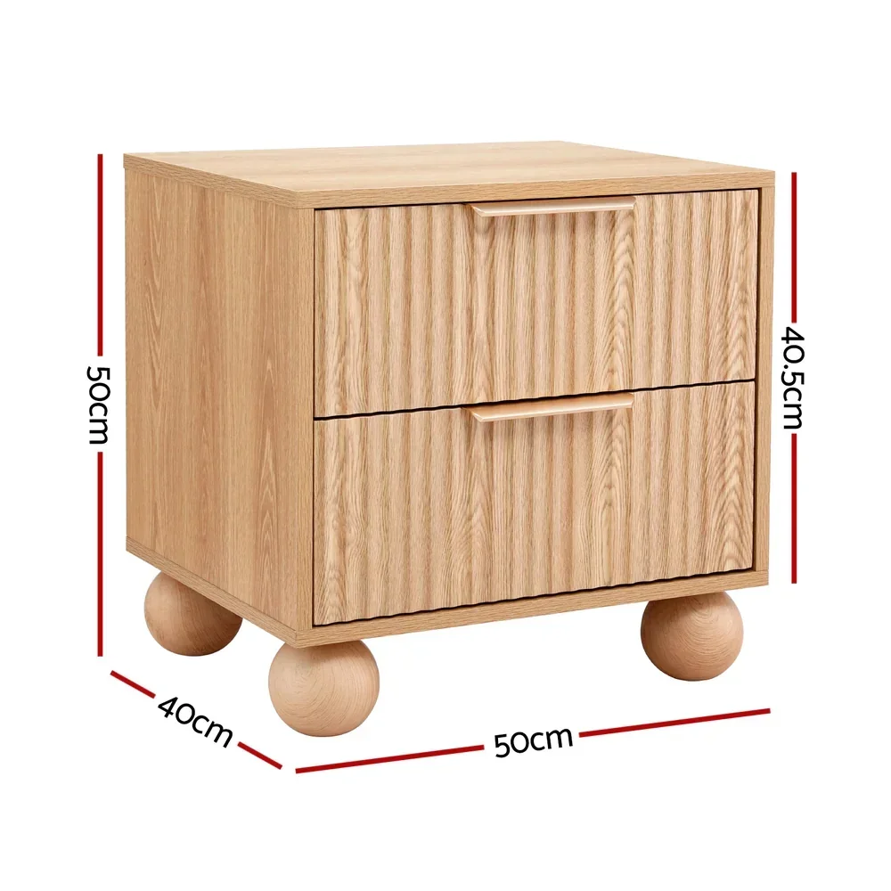 Rattan Bedside Table 2 Drawers Pine - Image 3