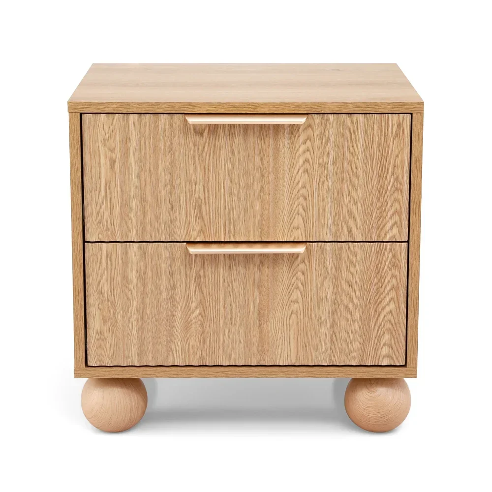 Rattan Bedside Table 2 Drawers Pine - Image 4