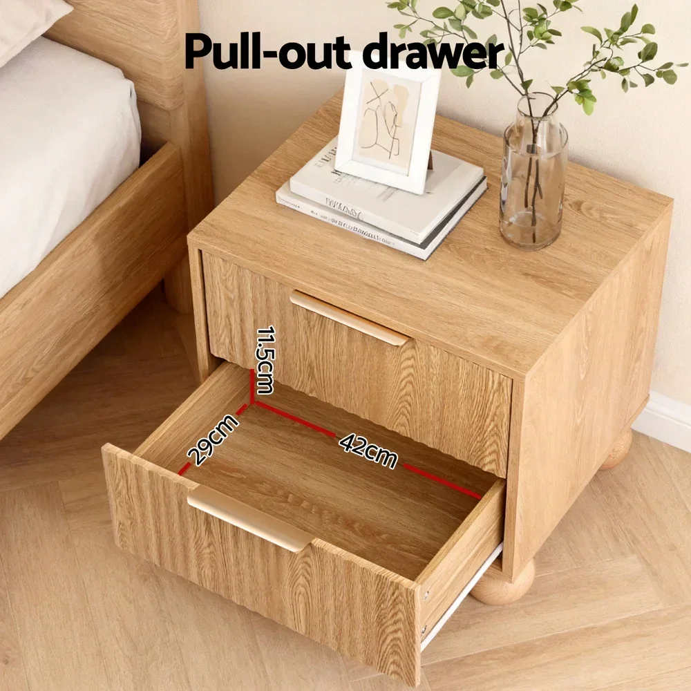 Rattan Bedside Table 2 Drawers Pine - Image 5