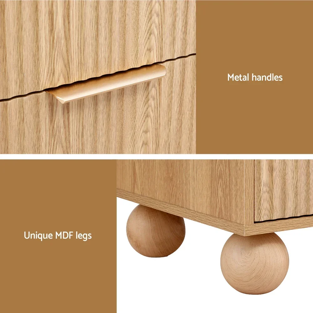 Rattan Bedside Table 2 Drawers Pine - Image 6