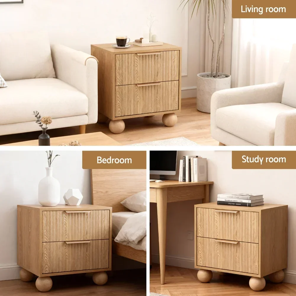 Rattan Bedside Table 2 Drawers Pine - Image 7