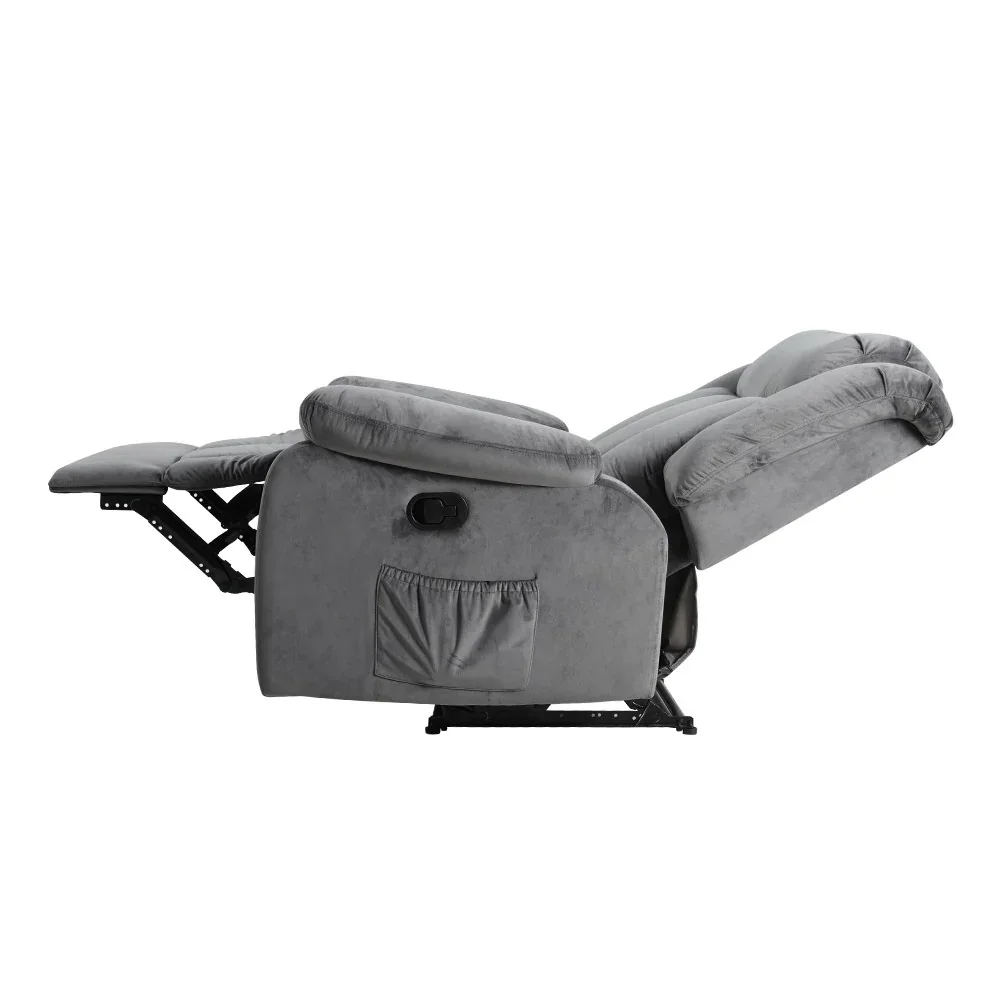 Recliner Chair Electric Massage Chair Velvet Lounge Sofa Heated Grey - Image 4