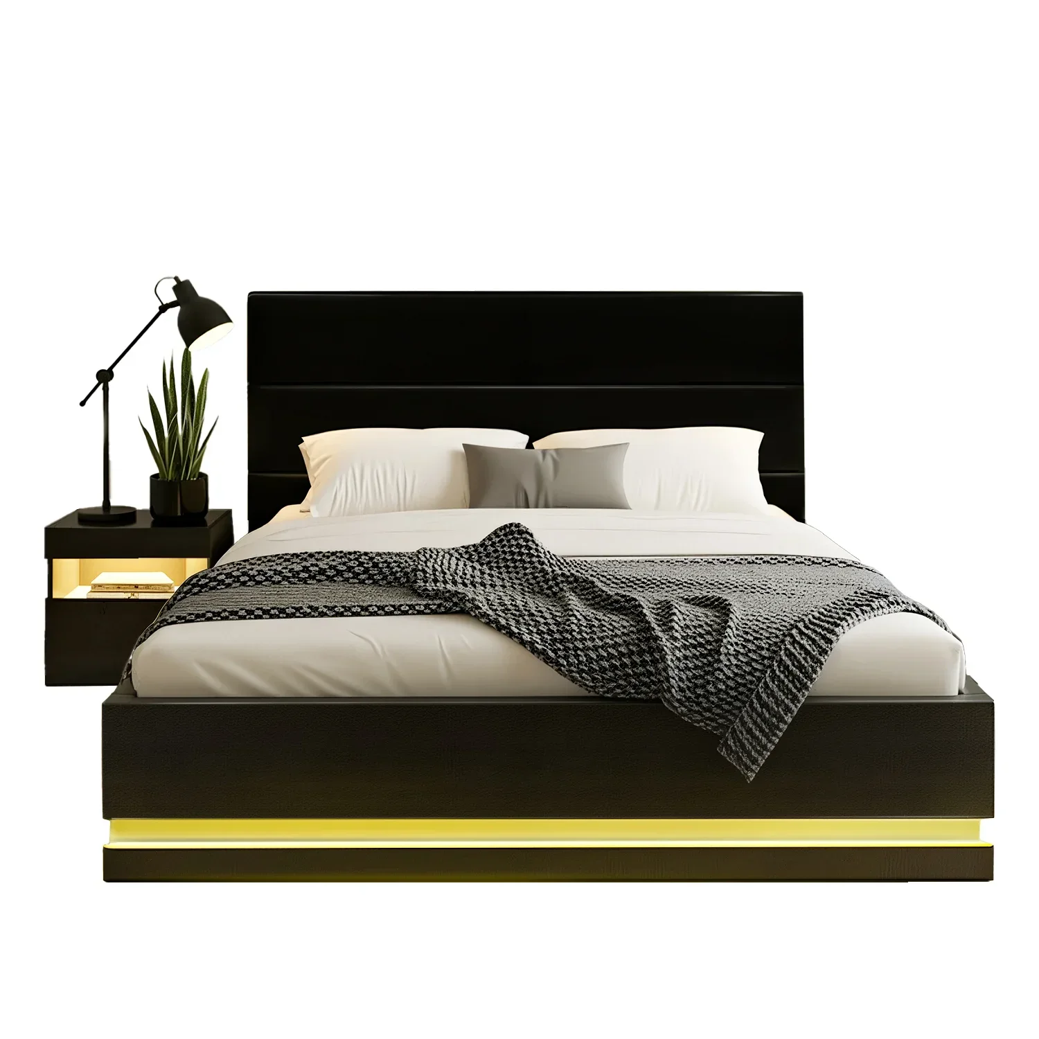 RGB LED Double Bed Frame with Beside Table Set 16 Colour Mood Lighting - Image 7