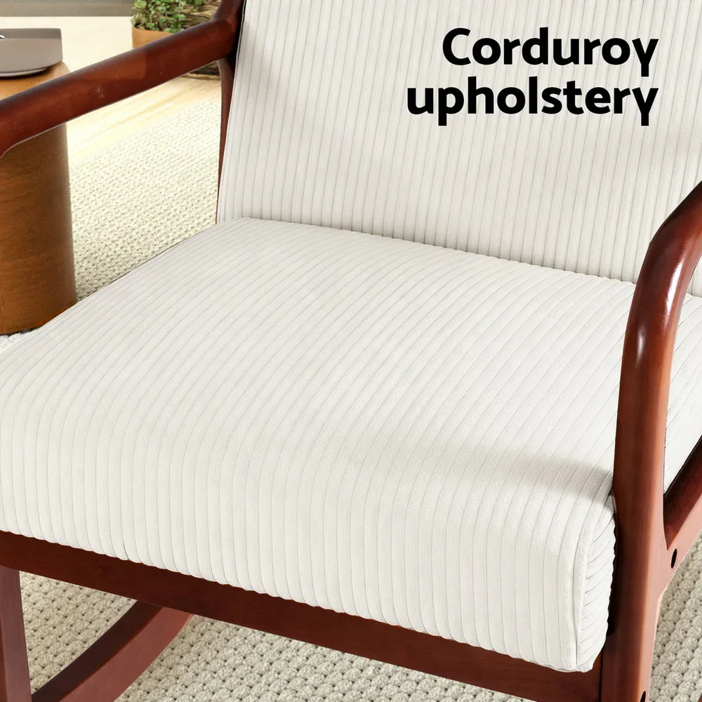 Rocking Armchair Nursing Chair Corduroy Beige - Image 3