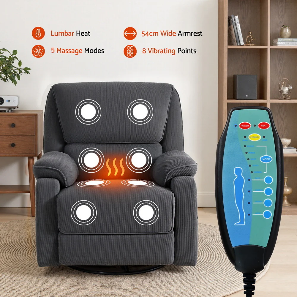 Rocking Recliner Chair 360 Swivel Massage Heated Reclining Chairs - Image 5