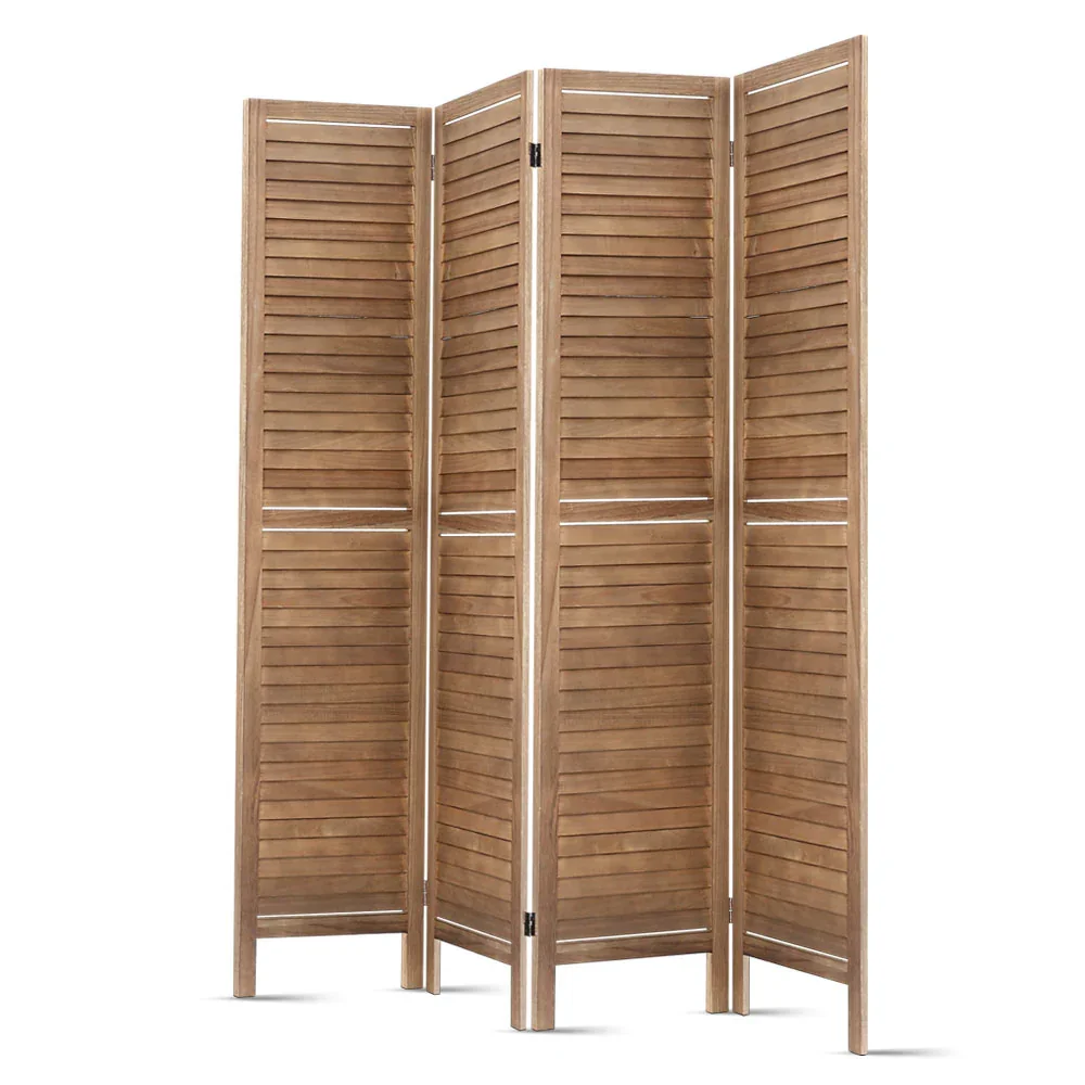 4 Panel Room Divider Screen 160x170cm Louver Oak - Image 5