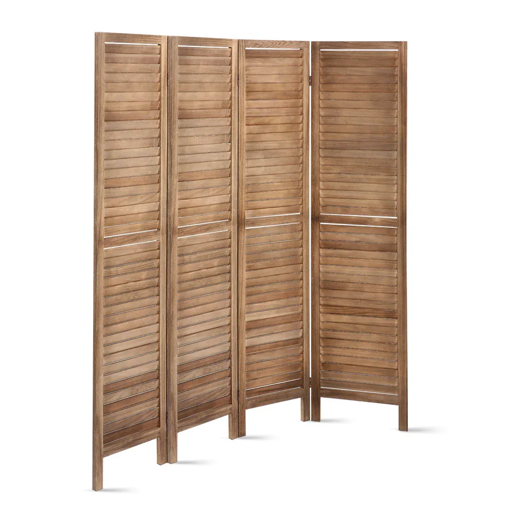 4 Panel Room Divider Screen 160x170cm Louver Oak - Image 6