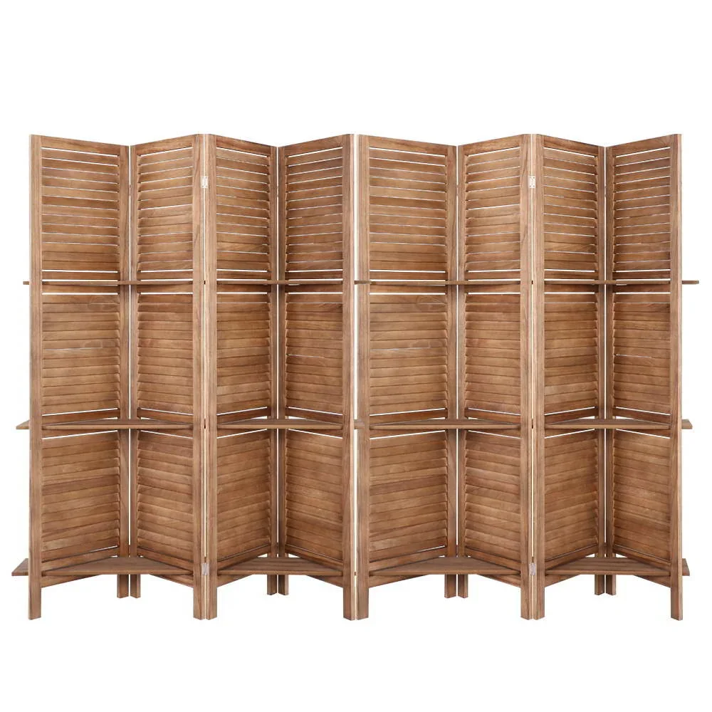 8 Panel Room Divider Screen 326x170cm Shelf Oak