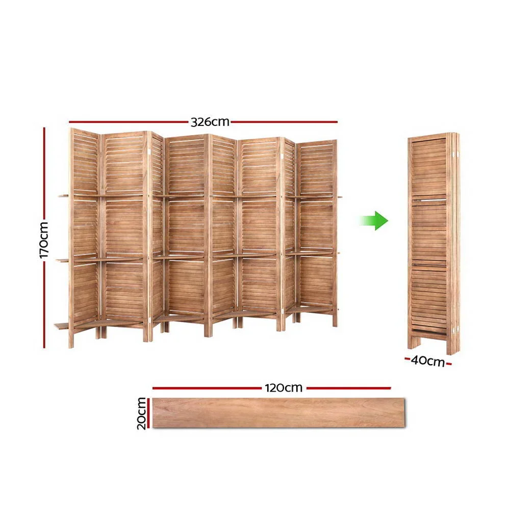8 Panel Room Divider Screen 326x170cm Shelf Oak - Image 2