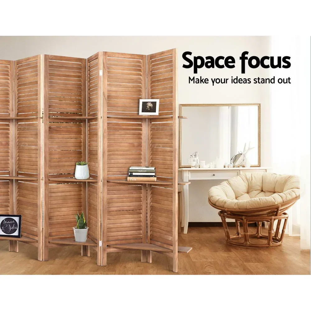 8 Panel Room Divider Screen 326x170cm Shelf Oak - Image 4