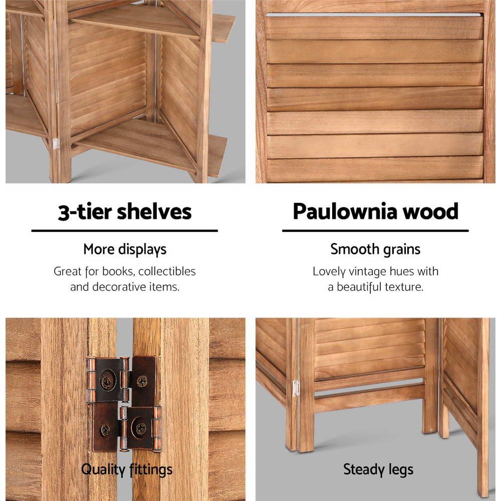 8 Panel Room Divider Screen 326x170cm Shelf Oak - Image 6