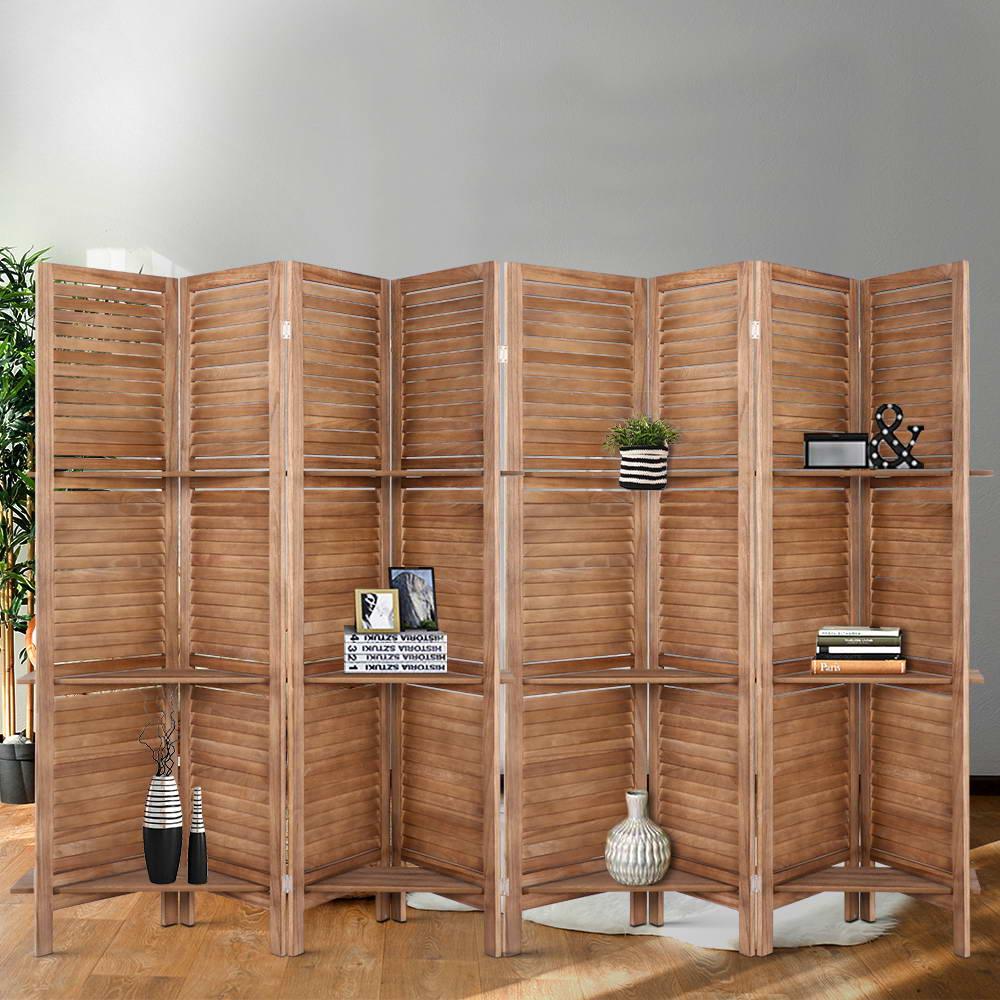 8 Panel Room Divider Screen 326x170cm Shelf Oak - Image 7