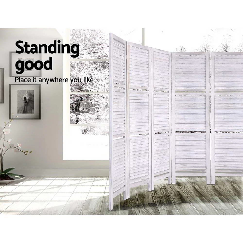 8 Panel Room Divider Screen 326x170cm Shelf White - Image 5