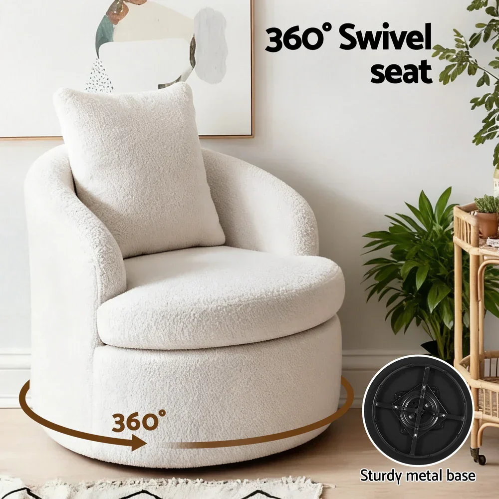 Round Swivel Armchair Extra Pillow White - Image 4