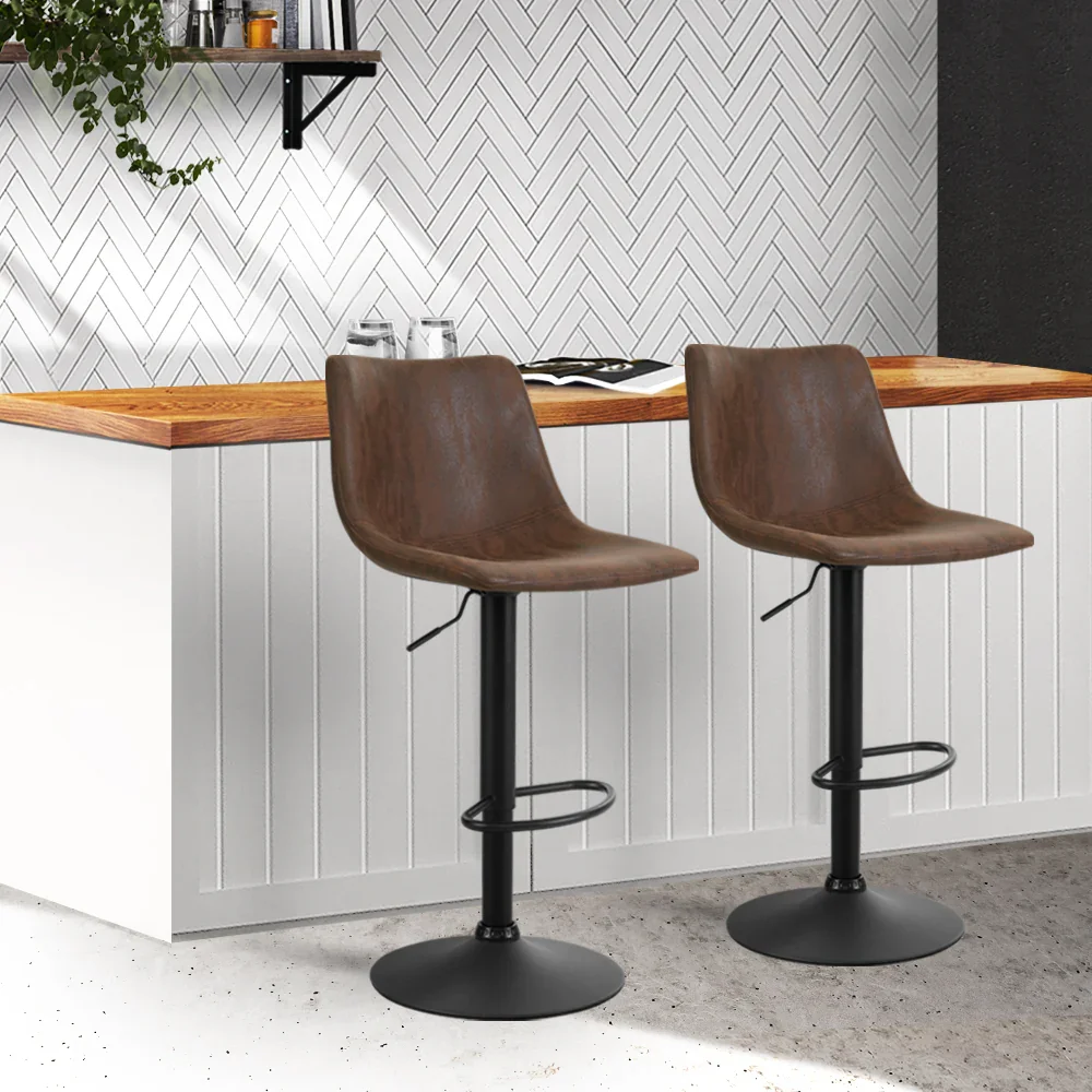 2x Bar Stools Vintage Swivel Gas Lift Brown - Image 8