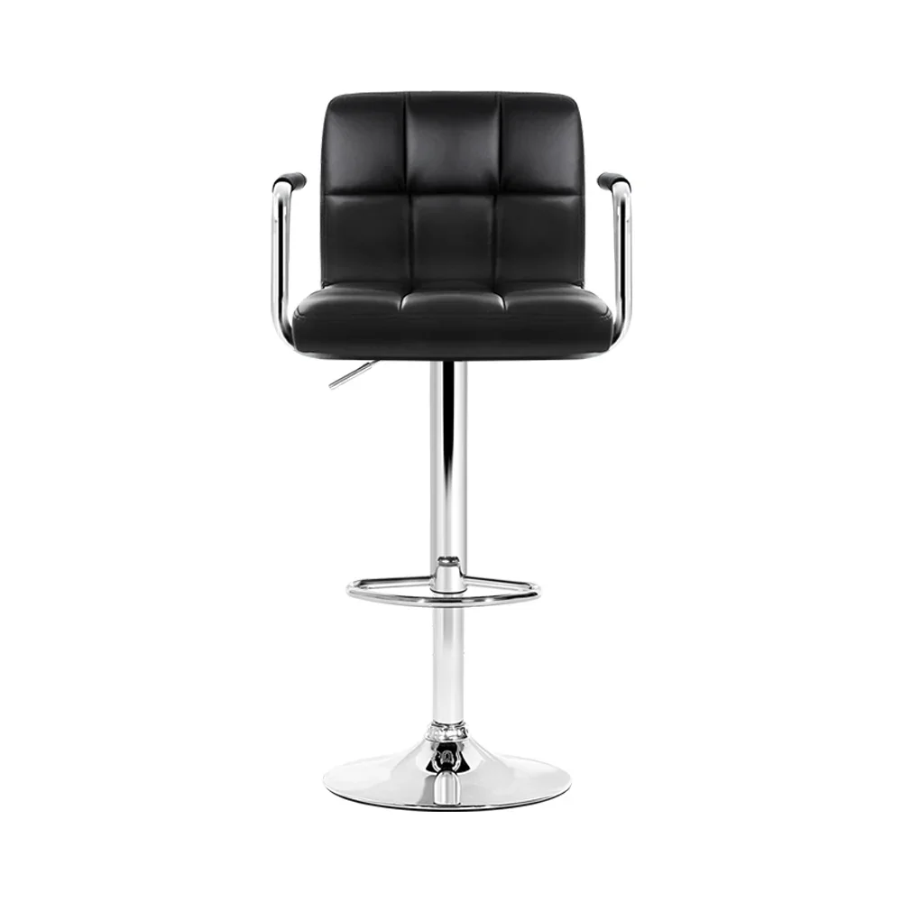 2x Bar Stools Leather Gas Lift w/Armrest Black - Image 3