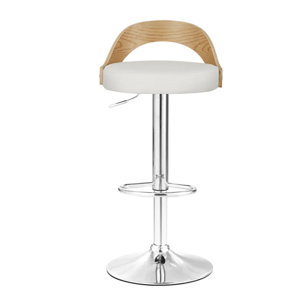 2x Bar Stools Adjustable Leather Padded White - Image 3
