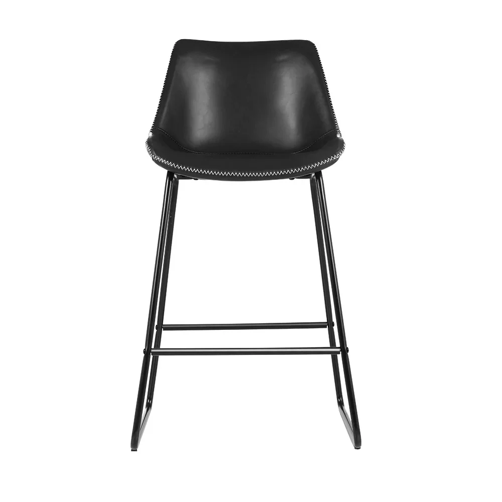 Bar Stools Kitchen Counter Barstools Leather Metal Chairs Black x2 - Image 3