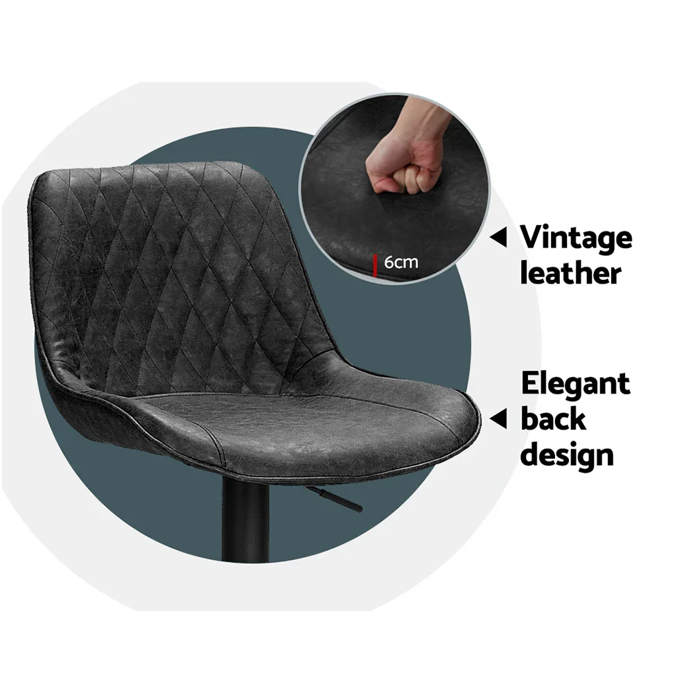 2x Bar Stools Gas Lift Vintage Leather Black - Image 5