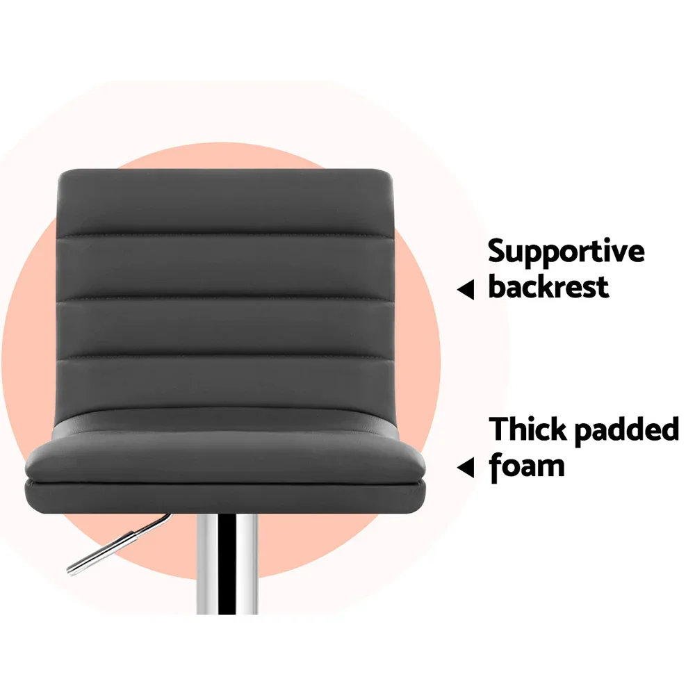 2x Bar Stools Padded Leather Gas Lift Grey - Image 4