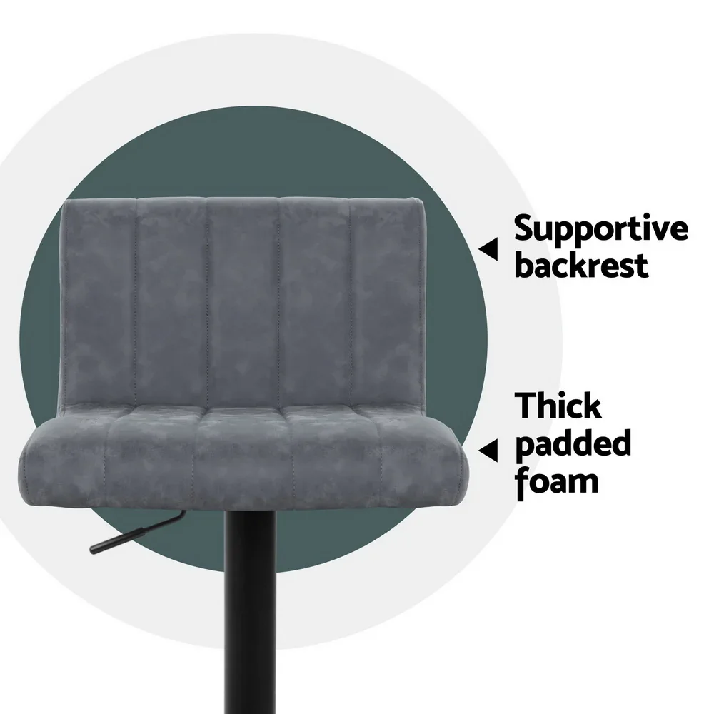 2x Bar Stools Vintage Leather Gas Lift Grey - Image 5