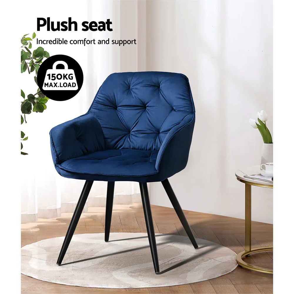 Dining Chairs Set of 2 Velvet Diamond Tufted Armchair Blue - Image 5