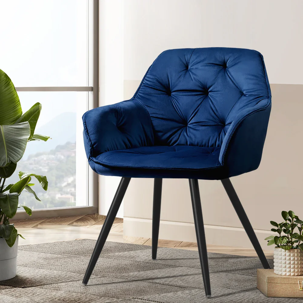Dining Chairs Set of 2 Velvet Diamond Tufted Armchair Blue - Image 7