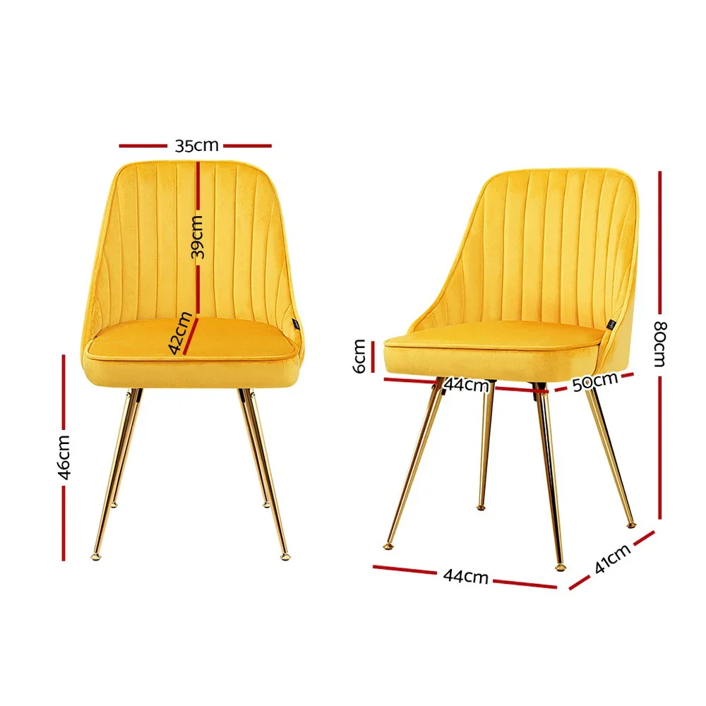 Dining Chairs Set of 2 Velvet Channel Tufted Yellow - Image 2