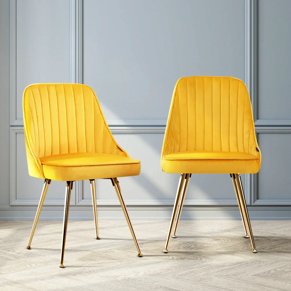 Dining Chairs Set of 2 Velvet Channel Tufted Yellow - Image 7