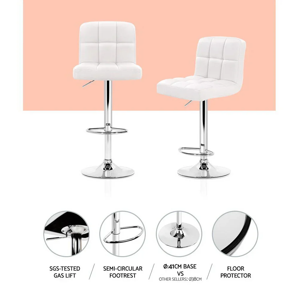 2x Bar Stools Leather Gas Lift White - Image 4