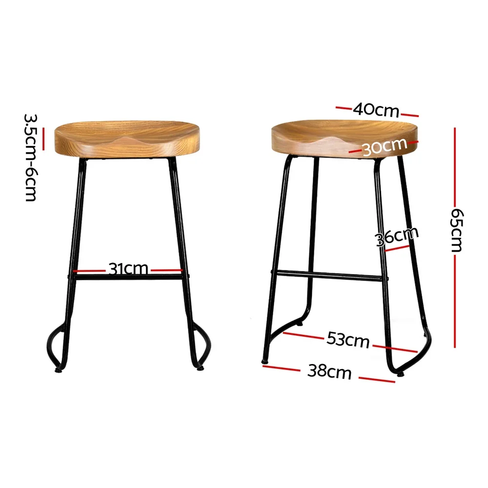 2x Bar Stools Tractor Seat 65cm Wooden - Image 2