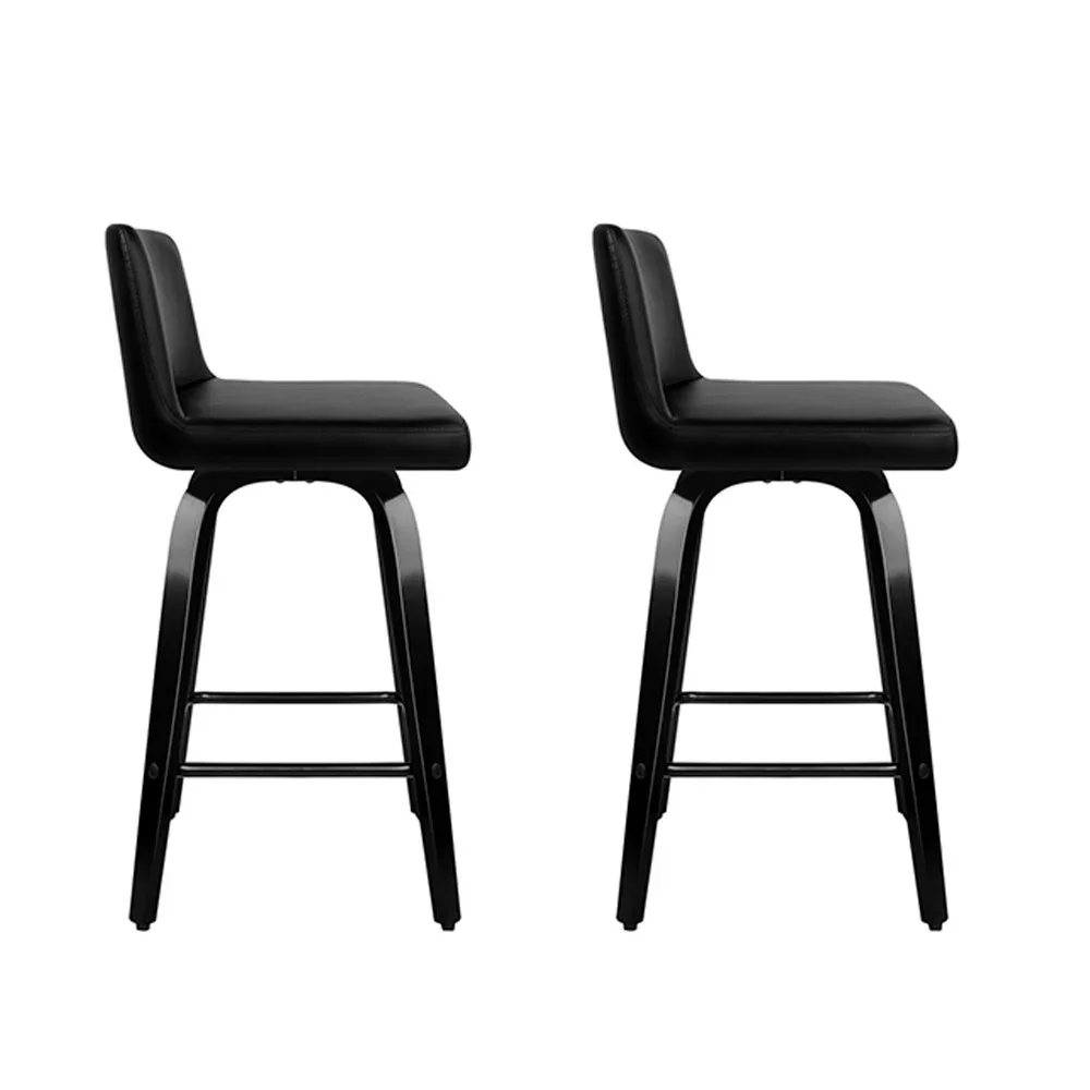 Bar Stools Kitchen Leather Barstools Swivel Wooden Chairs X2 - Image 3